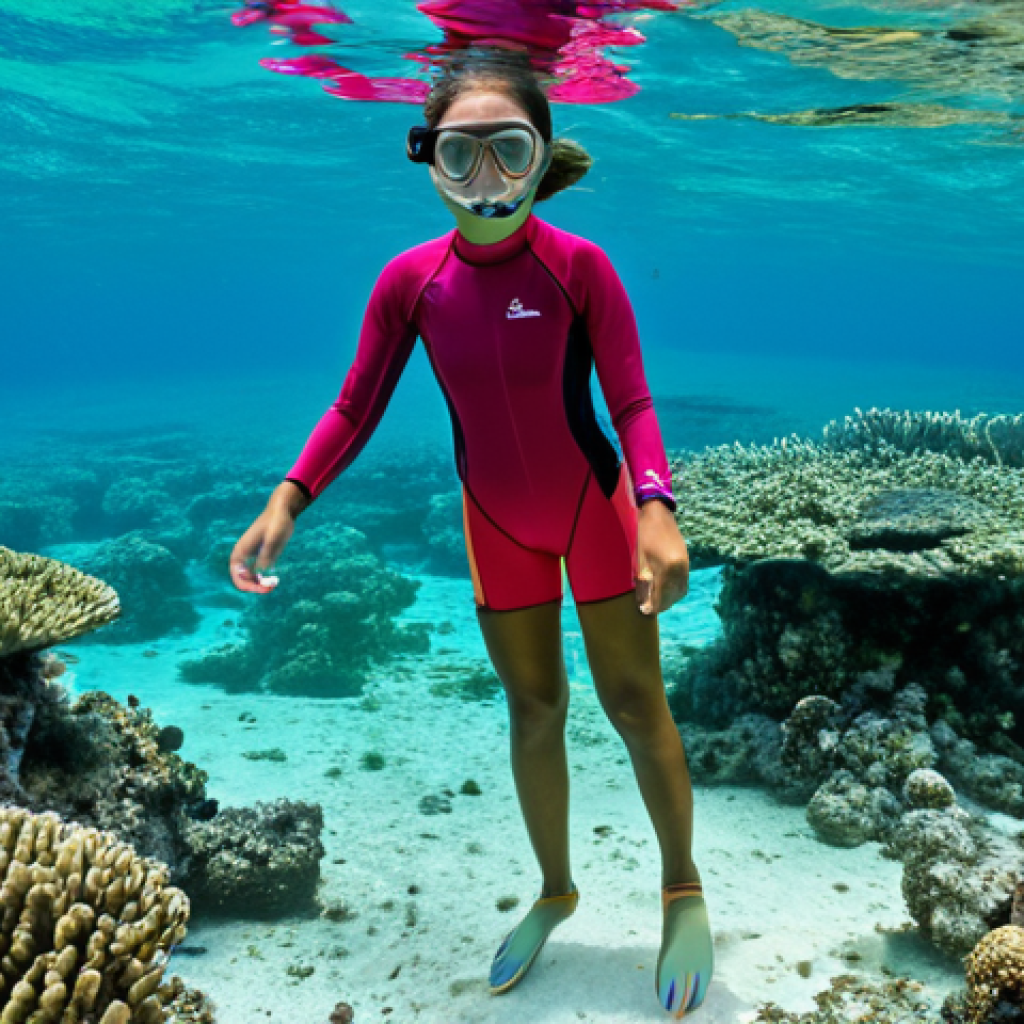 마셜 제도에서의 스노클링 포인트 - Majuro Lagoon - Beginner Snorkeler**

"A young woman snorkeling in the shallow, clear waters of Maju...
