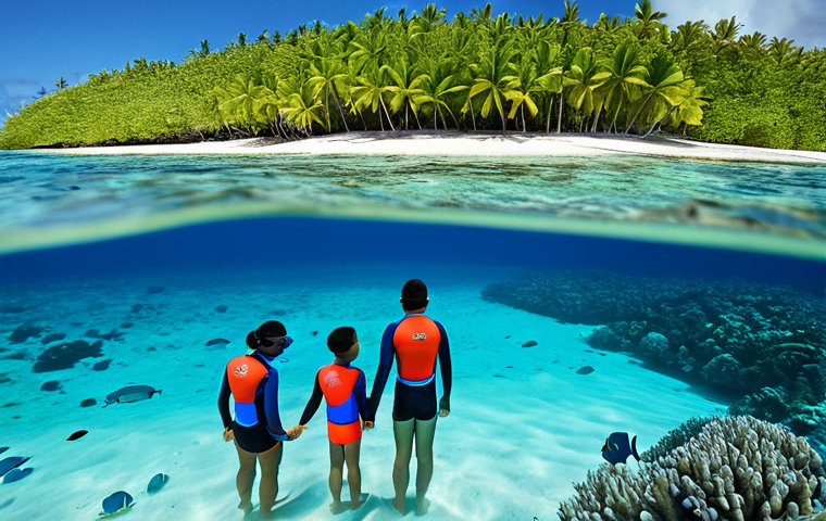마셜 제도에서의 스노클링 포인트 - Majuro Lagoon - Beginner Snorkeler**

"A young woman snorkeling in the shallow, clear waters of Maju...