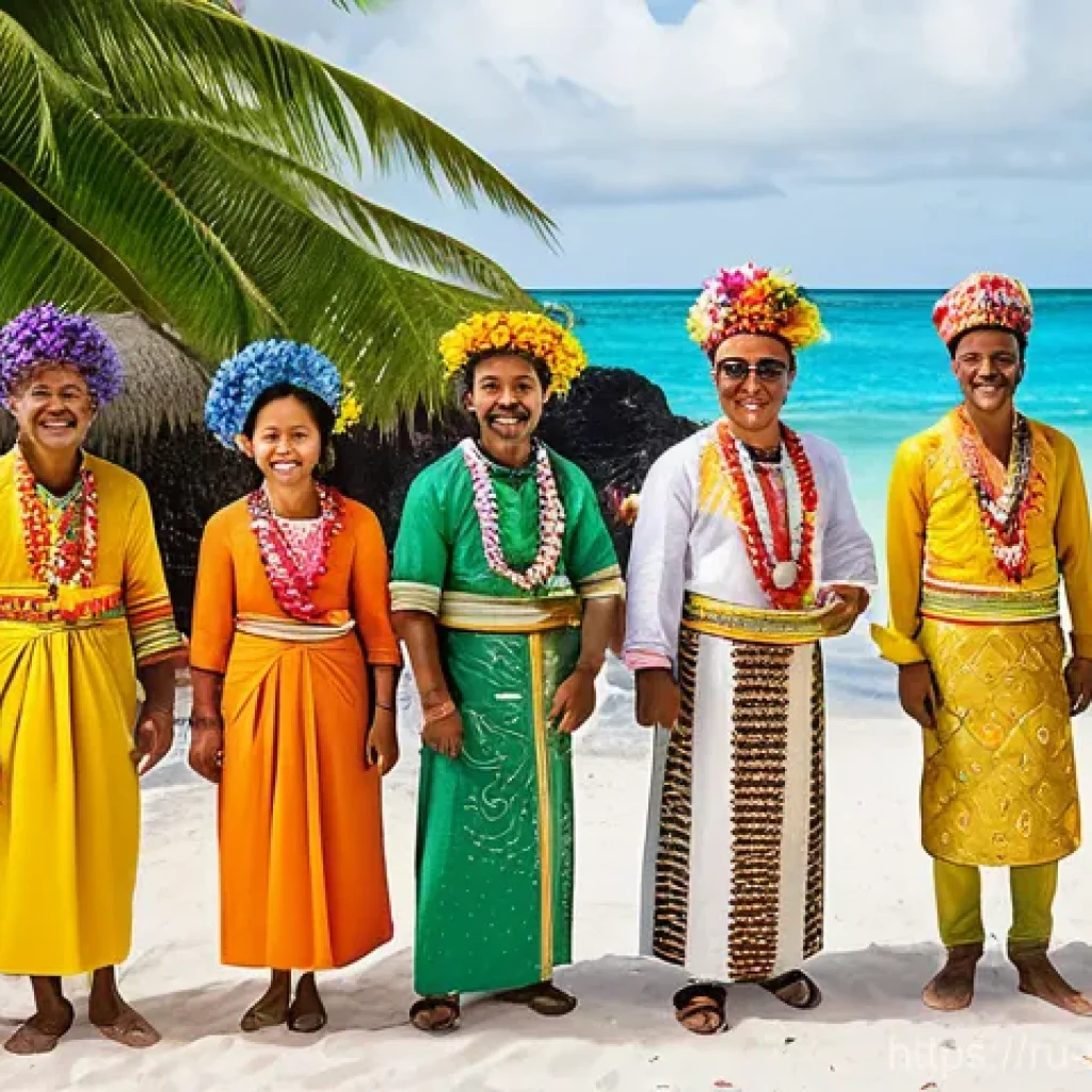 마셜 제도에서 결혼 풍습 - **A vibrant Marshallese wedding feast and celebration on a tropical island at sunset.** The newlywed...