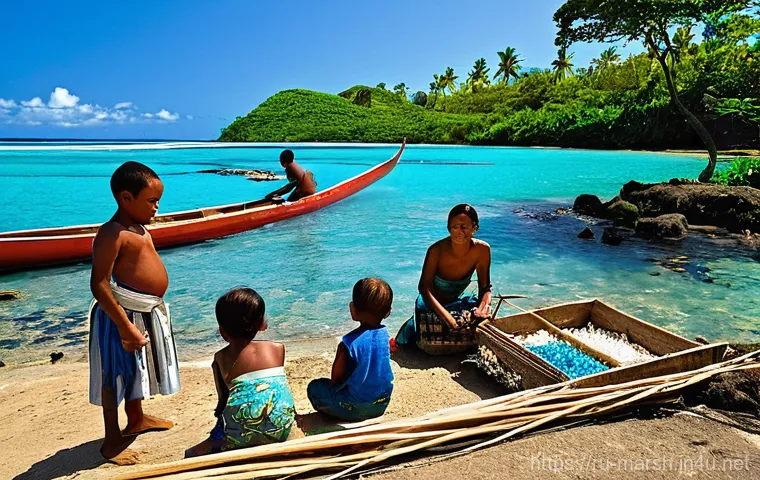 마셜 제도에서 결혼 풍습 - **A solemn and respectful pre-wedding gift exchange between two Marshallese families.** In a traditi...